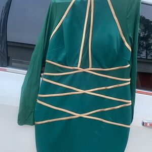 MARINA Green Dress with Gold Accents